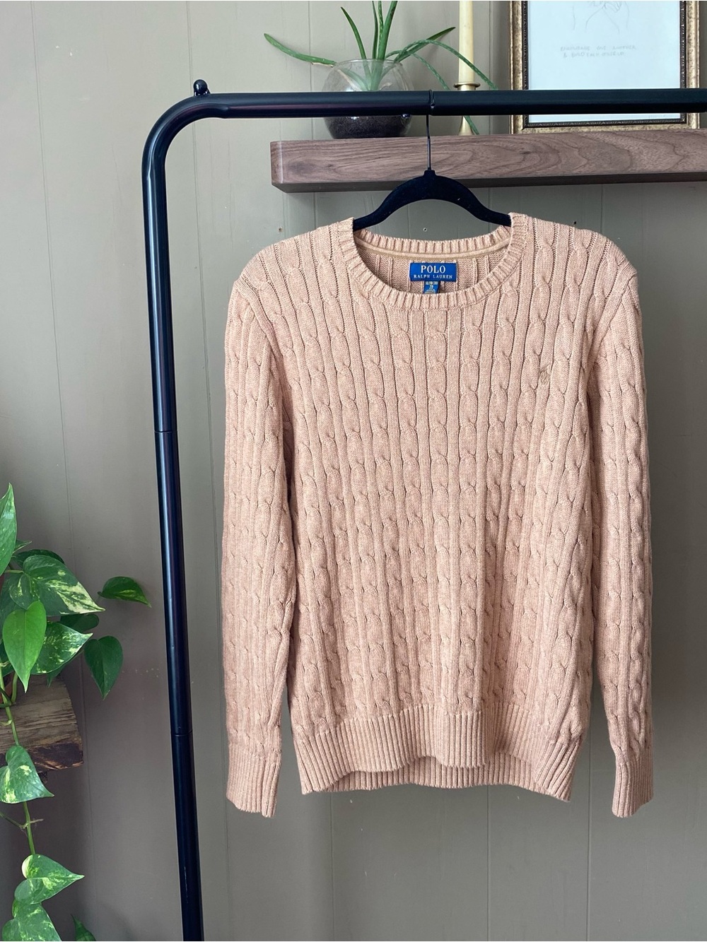 Polo by Ralph Lauren boys/men's Cable Knit Crewneck Sweater - camel tan